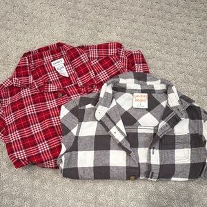 Red and Gray Plaid Button Down Flannel Shirts